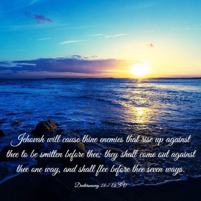 Picture 03 - Deuteronomy 28:7 ASV - Jehovah will cause thine enemies that rise up - Bible Verse Picture