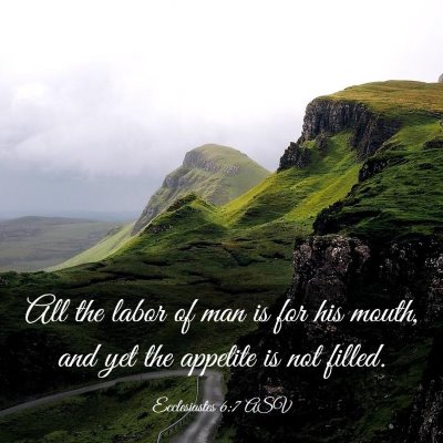 Picture 03 - Ecclesiastes 6:7 ASV - All the labor of man is for his mouth, and yet - Bible Verse Picture