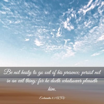 Picture 03 - Ecclesiastes 8:3 ASV - Be not hasty to go out of his presence; persist - Bible Verse Picture