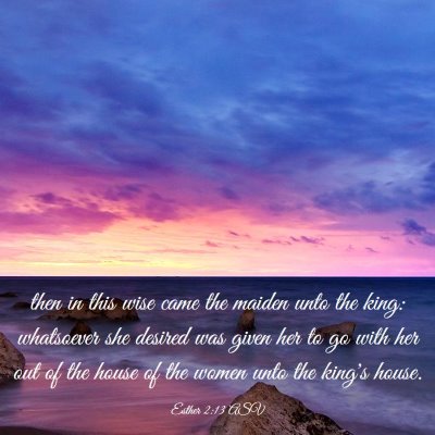 Picture 03 - Esther 2:13 ASV - then in this wise came the maiden unto the king: - Bible Verse Picture