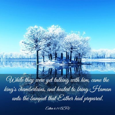 Picture 03 - Esther 6:14 ASV - While they were yet talking with him, came the - Bible Verse Picture