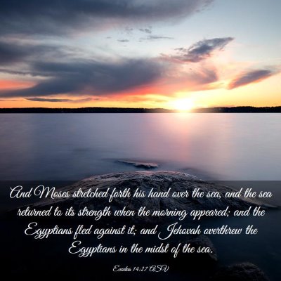 Picture 03 - Exodus 14:27 ASV - And Moses stretched forth his hand over the sea, - Bible Verse Picture