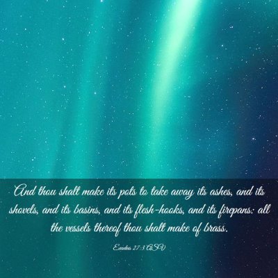 Picture 03 - Exodus 27:3 ASV - And thou shalt make its pots to take away its - Bible Verse Picture