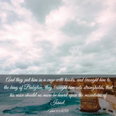 Picture 03 - Ezekiel 19:9 ASV - And they put him in a cage with hooks, and - Bible Verse Picture