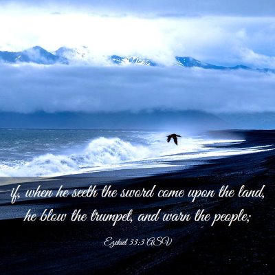 Picture 03 - Ezekiel 33:3 ASV - if, when he seeth the sword come upon the land, - Bible Verse Picture
