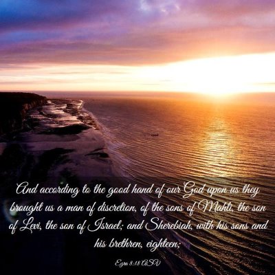 Picture 03 - Ezra 8:18 ASV - And according to the good hand of our God upon us - Bible Verse Picture