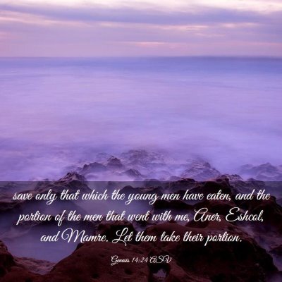 Picture 03 - Genesis 14:24 ASV - save only that which the young men have eaten, - Bible Verse Picture