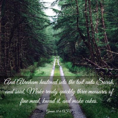 Picture 03 - Genesis 18:6 ASV - And Abraham hastened into the tent unto Sarah, - Bible Verse Picture