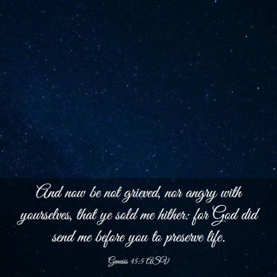 Picture 03 - Genesis 45:5 ASV - And now be not grieved, nor angry with - Bible Verse Picture