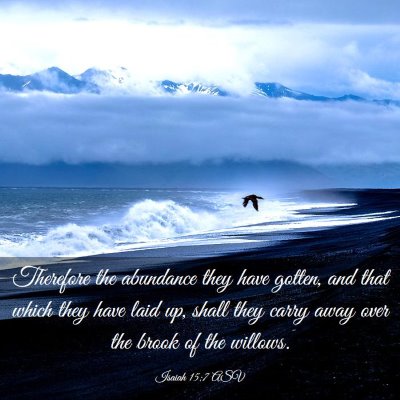 Picture 03 - Isaiah 15:7 ASV - Therefore the abundance they have gotten, and - Bible Verse Picture