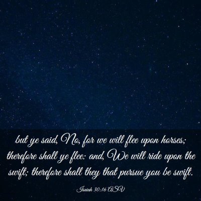 Picture 03 - Isaiah 30:16 ASV - but ye said, No, for we will flee upon horses; - Bible Verse Picture
