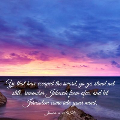 Picture 03 - Jeremiah 51:50 ASV - Ye that have escaped the sword, go ye, stand not - Bible Verse Picture