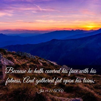 Picture 03 - Job 15:27 ASV - Because he hath covered his face with his - Bible Verse Picture