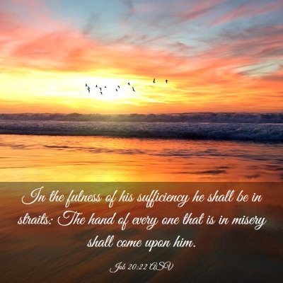 Picture 03 - Job 20:22 ASV - In the fulness of his sufficiency he shall be in - Bible Verse Picture