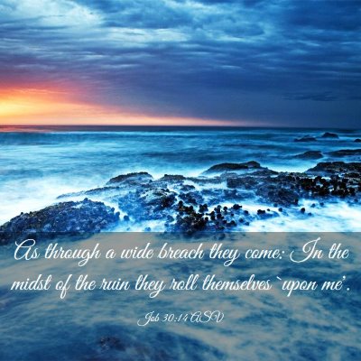 Picture 03 - Job 30:14 ASV - As through a wide breach they come: In the midst - Bible Verse Picture