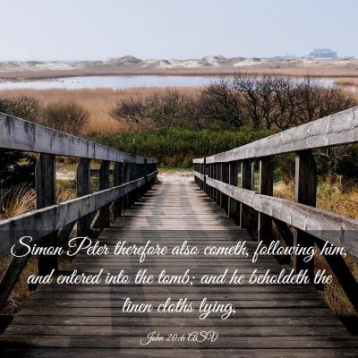 Picture 03 - John 20:6 ASV - Simon Peter therefore also cometh, following him, - Bible Verse Picture