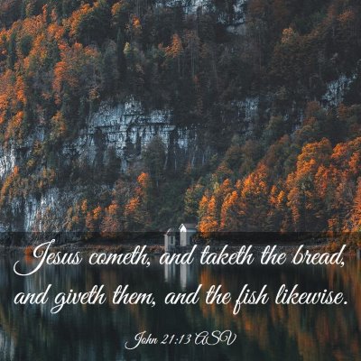 Picture 03 - John 21:13 ASV - Jesus cometh, and taketh the bread, and giveth - Bible Verse Picture