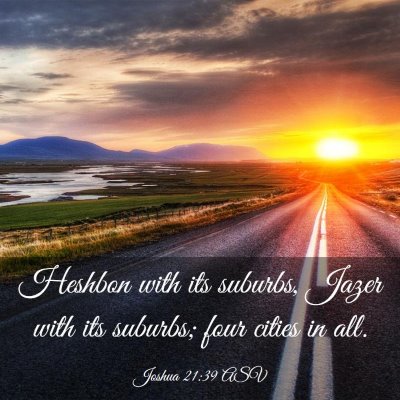 Picture 03 - Joshua 21:39 ASV - Heshbon with its suburbs, Jazer with its suburbs; - Bible Verse Picture