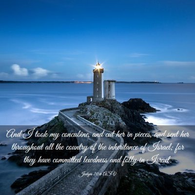 Picture 03 - Judges 20:6 ASV - And I took my concubine, and cut her in pieces, - Bible Verse Picture