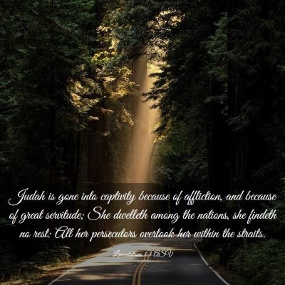 Picture 03 - Lamentations 1:3 ASV - Judah is gone into captivity because of - Bible Verse Picture