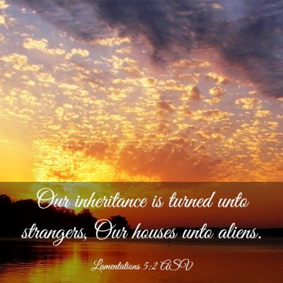 Picture 03 - Lamentations 5:2 ASV - Our inheritance is turned unto strangers, Our - Bible Verse Picture