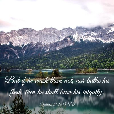 Picture 03 - Leviticus 17:16 ASV - But if he wash them not, nor bathe his flesh, - Bible Verse Picture