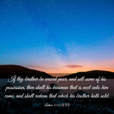 Picture 03 - Leviticus 25:25 ASV - If thy brother be waxed poor, and sell some of - Bible Verse Picture