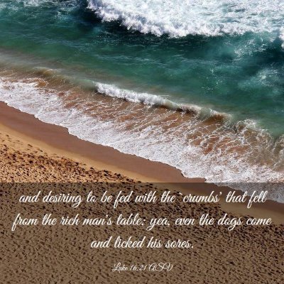Picture 03 - Luke 16:21 ASV - and desiring to be fed with the `crumbs' that - Bible Verse Picture