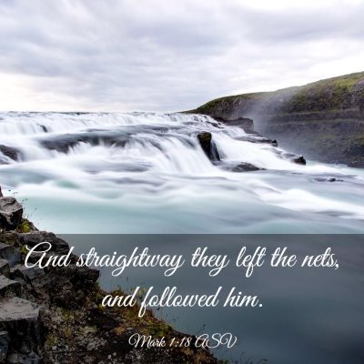 Picture 03 - Mark 1:18 ASV - And straightway they left the nets, and followed - Bible Verse Picture
