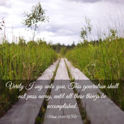 Picture 03 - Mark 13:30 ASV - Verily I say unto you, This generation shall not - Bible Verse Picture