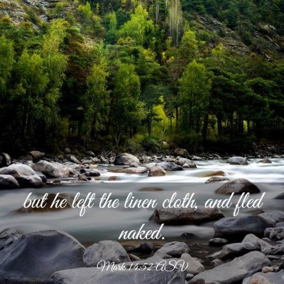 Picture 03 - Mark 14:52 ASV - but he left the linen cloth, and fled - Bible Verse Picture