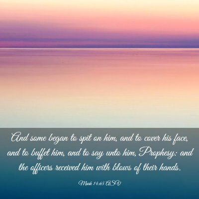 Picture 03 - Mark 14:65 ASV - And some began to spit on him, and to cover his - Bible Verse Picture
