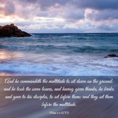 Picture 03 - Mark 8:6 ASV - And he commandeth the multitude to sit down on - Bible Verse Picture