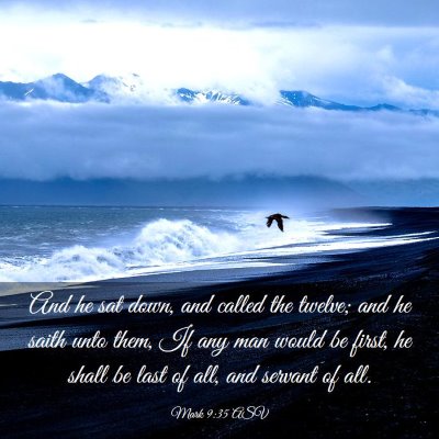 Picture 03 - Mark 9:35 ASV - And he sat down, and called the twelve; and he - Bible Verse Picture