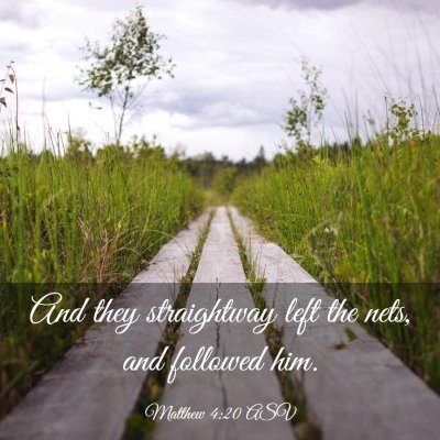 Picture 03 - Matthew 4:20 ASV - And they straightway left the nets, and followed - Bible Verse Picture