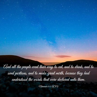 Picture 03 - Nehemiah 8:12 ASV - And all the people went their way to eat, and to - Bible Verse Picture