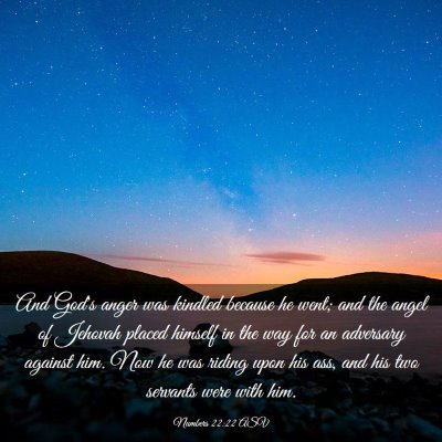 Picture 03 - Numbers 22:22 ASV - And God's anger was kindled because he went; and - Bible Verse Picture
