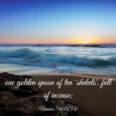 Picture 03 - Numbers 7:68 ASV - one golden spoon of ten `shekels', full of - Bible Verse Picture
