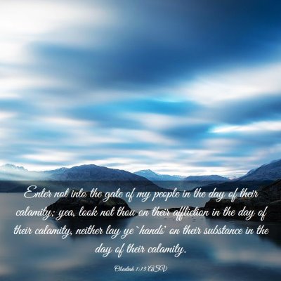 Picture 03 - Obadiah 1:13 ASV - Enter not into the gate of my people in the day - Bible Verse Picture