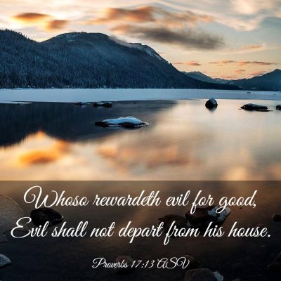 Picture 03 - Proverbs 17:13 ASV - Whoso rewardeth evil for good, Evil shall not - Bible Verse Picture