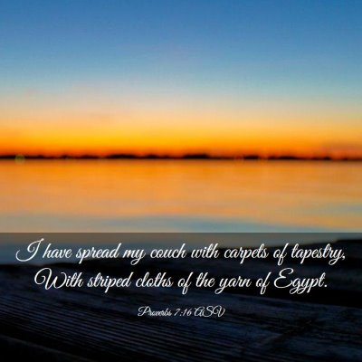 Picture 03 - Proverbs 7:16 ASV - I have spread my couch with carpets of tapestry, - Bible Verse Picture