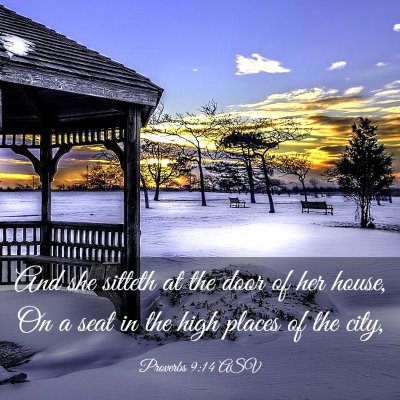 Picture 03 - Proverbs 9:14 ASV - And she sitteth at the door of her house, On a - Bible Verse Picture