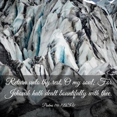Picture 03 - Psalms 116:7 ASV - Return unto thy rest, O my soul; For Jehovah hath - Bible Verse Picture