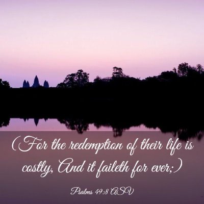 Picture 03 - Psalms 49:8 ASV - (For the redemption of their life is costly, And - Bible Verse Picture