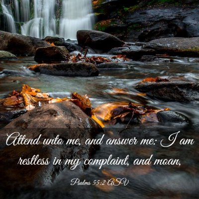 Picture 03 - Psalms 55:2 ASV - Attend unto me, and answer me: I am restless in - Bible Verse Picture