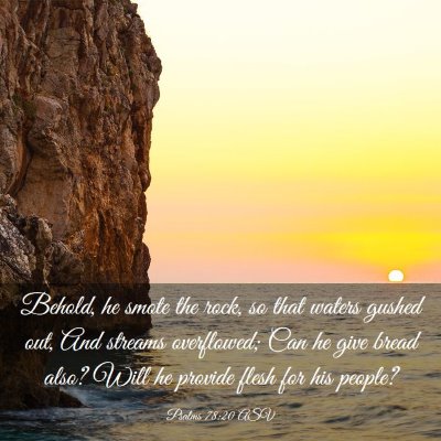 Picture 03 - Psalms 78:20 ASV - Behold, he smote the rock, so that waters gushed - Bible Verse Picture