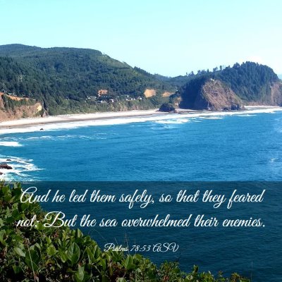 Picture 03 - Psalms 78:53 ASV - And he led them safely, so that they feared not; - Bible Verse Picture