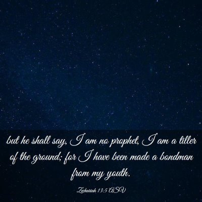 Picture 03 - Zechariah 13:5 ASV - but he shall say, I am no prophet, I am a tiller - Bible Verse Picture