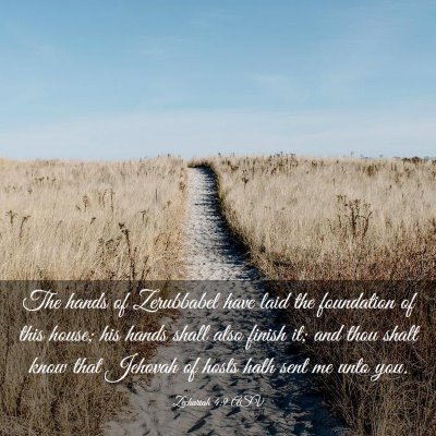 Picture 03 - Zechariah 4:9 ASV - The hands of Zerubbabel have laid the foundation - Bible Verse Picture
