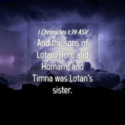 Picture 04 - 1 Chronicles 1:39 ASV - And the sons of Lotan: Hori, and Homam; and Timna - Bible Verse Picture